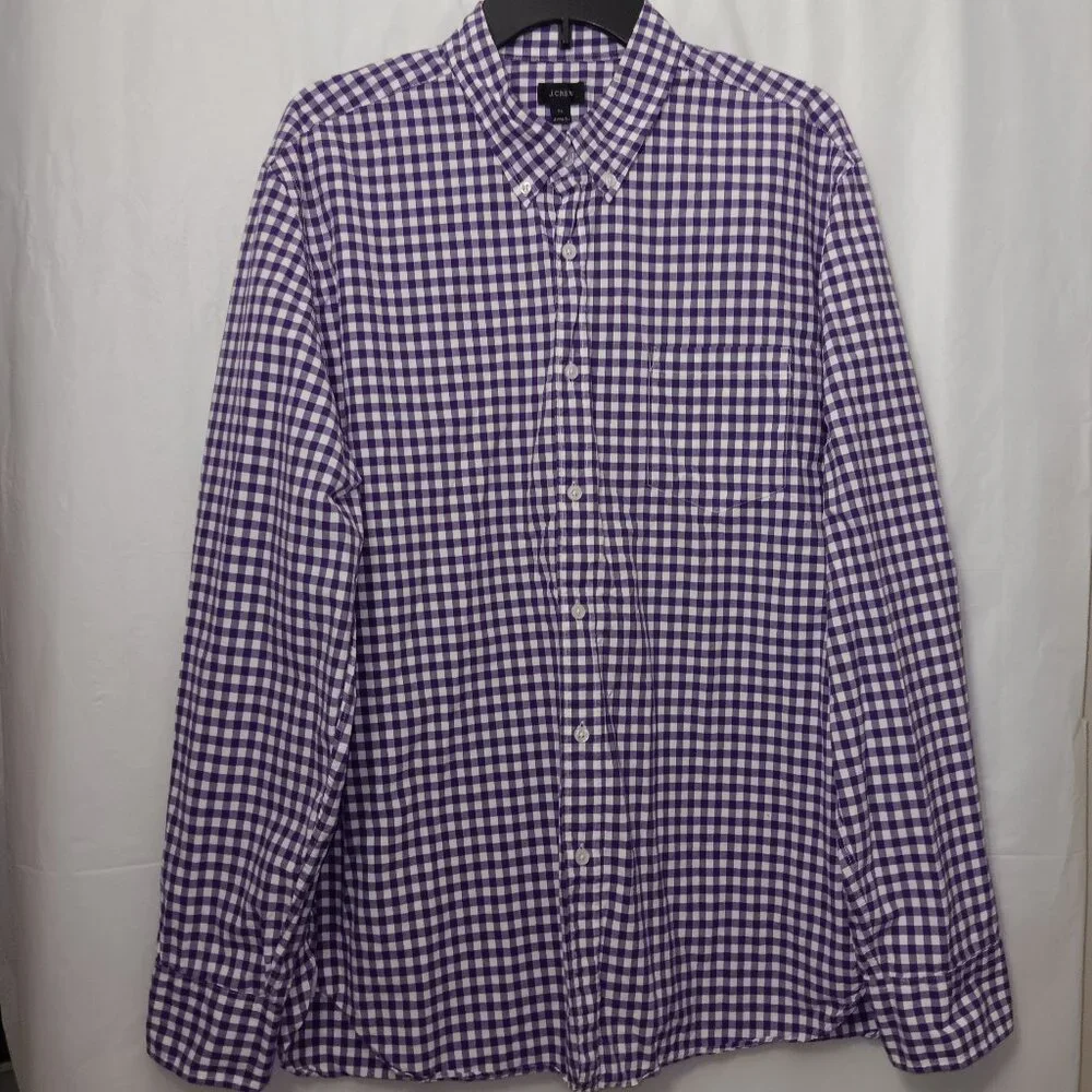 J.CREW COTTON BLEND GINGHAM PLAID PRINT LONG SLEEVE BUTTON DOWN SHIRT